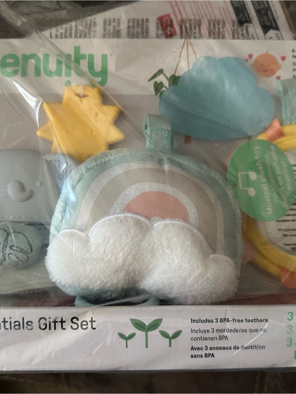 Plush Rainbow & Cloud Rattle - Light Blue Pastel
